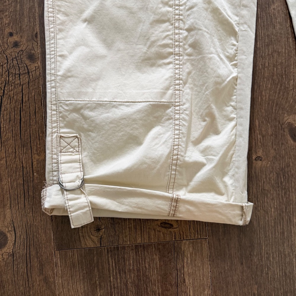 Kensie Jeans Cargo Pants Cream High Rise Wide Leg D Ring Hem Straps Women 10/30 - Picture 3 of 12